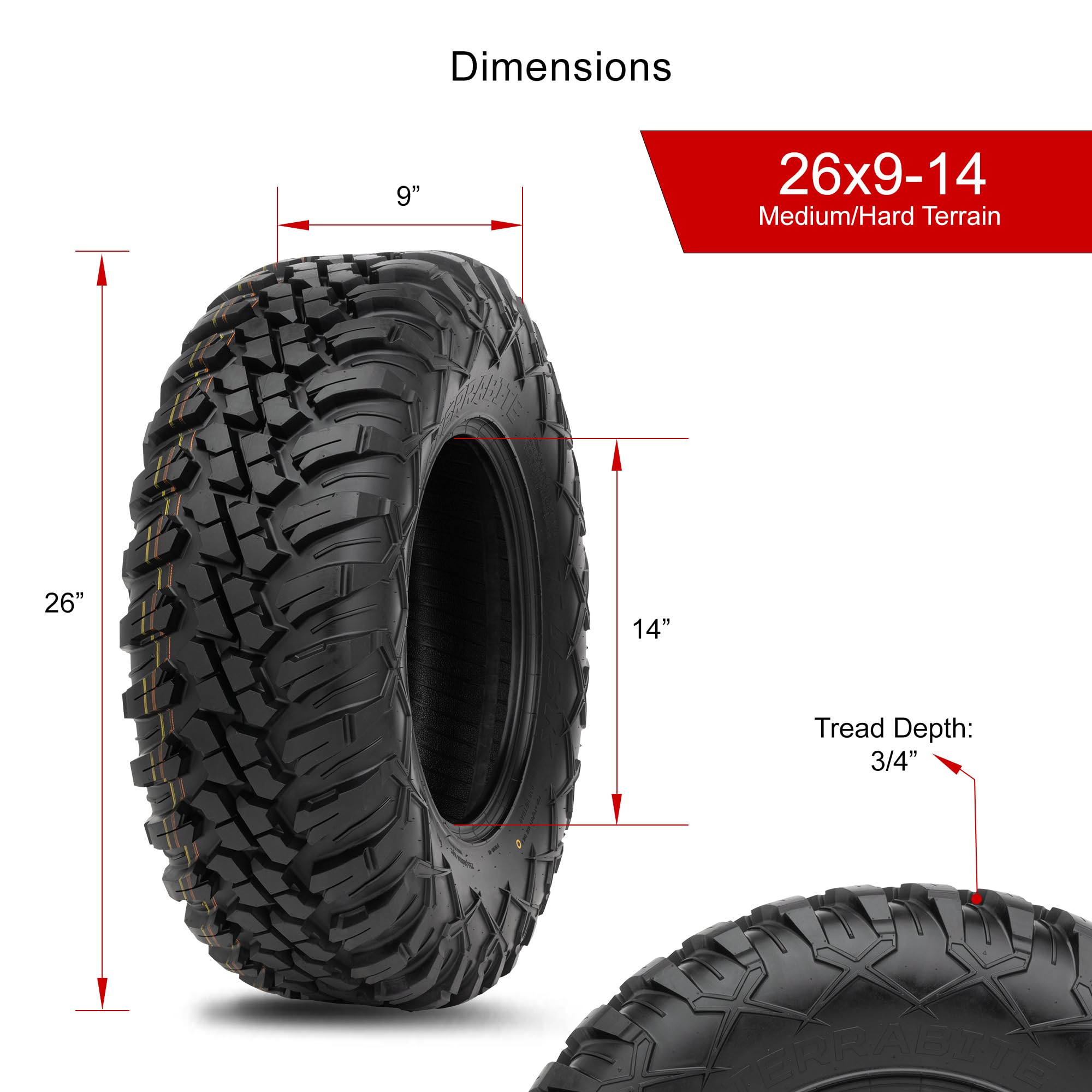Amazon.com: Tusk Terrabite Set of 4 UTV/ATV Tires – 26x9-14 Front